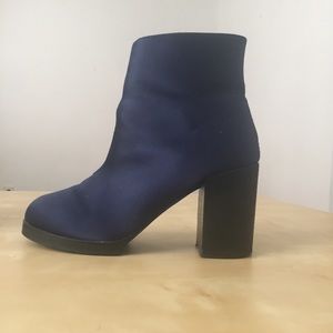 ASOS Blue Satin Chunky Heeled Boots, 7